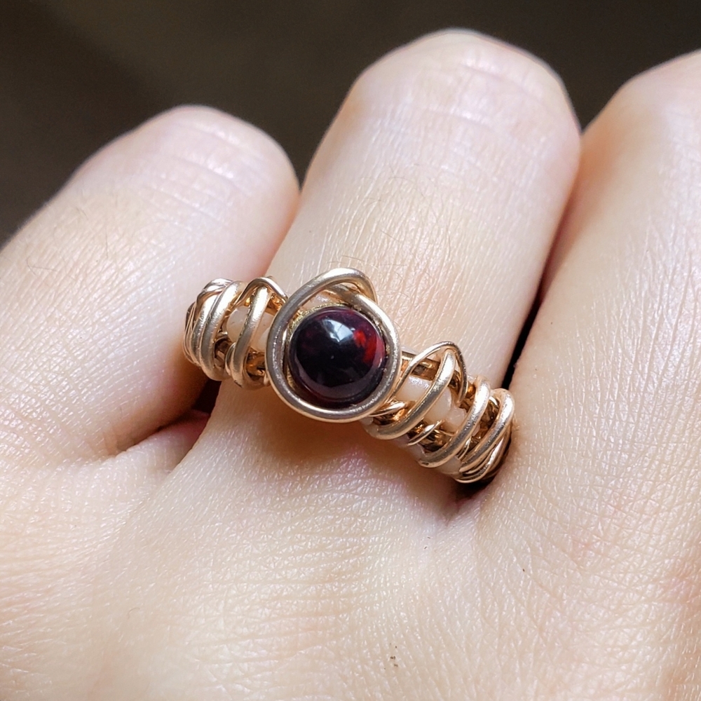 🥀 Vampy Red Black Opal Wire Wrapped Ring